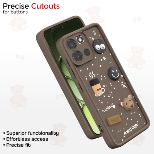Image of Pikkme Back Cover for OnePlus Nord 6 5G | 3D Bear Silicone Cute & Fun Coffee Cartoon | Full Body Protection Bumper Case (Brown)