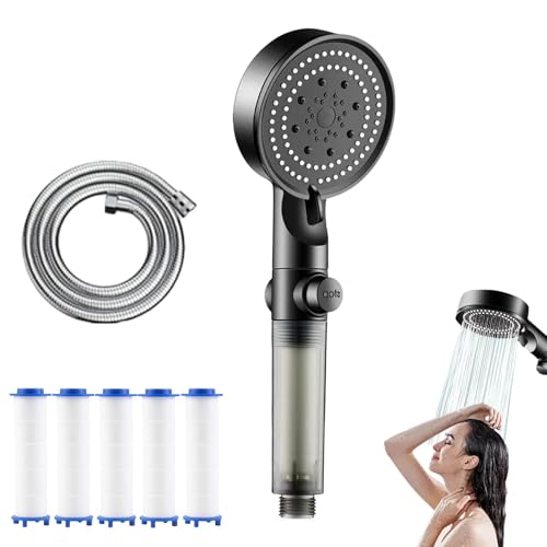 High Pressure Shower Head - 5-Mode Handheld Filtered Showerhead with Silicone Nozzle & Built-in Power Wash for Hard Water Ultimate Shower Experience