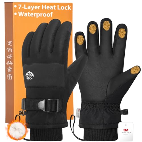 Pixel Panda Mens Winter Gloves Waterproof, Extreme Cold Weather Gloves for Women with 3M Thinsulate and Thick Plush Fleece, Warm Touchscreen Work Glove Gift for Skiing Snow Running Hiking Driving