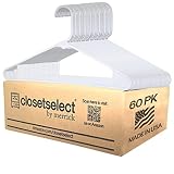 60 Pack White Plastic Hangers Made in USA with Bar Hooks, for All Clothing Types, Closet Organizer,