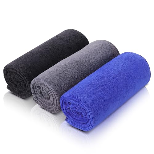 Meng Jiaran 3 Pack Gym Towels Microfibre Sports Sweat Towels 75x35cm Fast Drying&Absorbent Towel For Adults Gym Fitness,Yoga,Camping(Grey,Black,Blue)