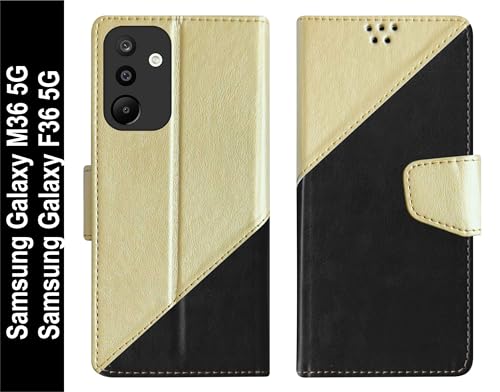 Image of SBMS Faux Leather Flip Cover for Samsung Galaxy M36 5G / Samsung Galaxy F36 5G Back Cover Case with Magnatic Closure | Inbuilt Stand | Card & Money Pocket (MultiBlack)