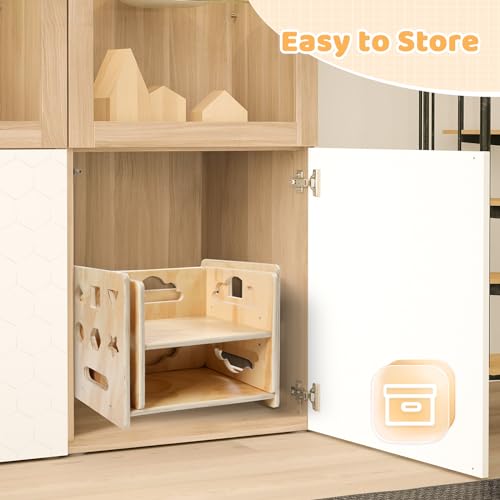 Montessori Weaning Table and Chair Set, Wooden Toddler Table and Chair Set Kids Activity Table Step Stools with Blackboard & 3 Heights Adjustable, 1-3 Age Kids Funiture for Eating Drawing Reading - Thumbnail 7