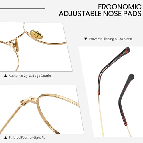 Image of Cyxus Blue Light Blocking Glasses Round Metal Frame Computer Glasses | Blue light blocking glasses featuring round metal frame, comfortable fit and versatile use for work, study and entertainment