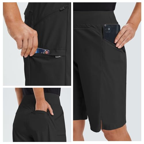 baleaf Women's Hiking Long Shorts 9"/11" Quick Dry Hiking Bermuda Cargo for Curvy Lightweight Knee Length Shorts Pockets3