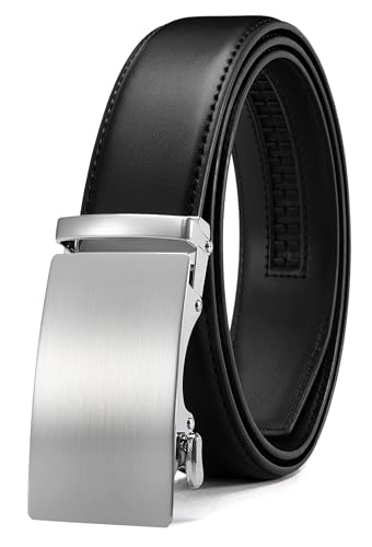 Image of Chaoren Leather Ratchet Belt 2 Pack Dress with Click Sliding Buckle 1 3 /8 inch in Gift Set Box - Adjustable Trim to Fit