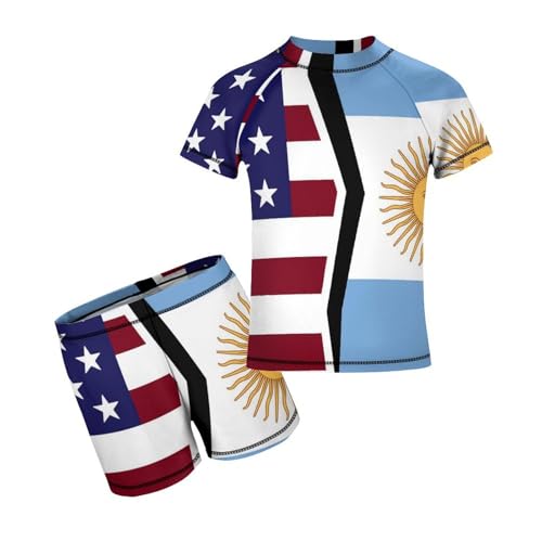 American and Argentina FlagChildren's Casual Swimsuit Set - Simple and Versatile7-9Y（120cm）