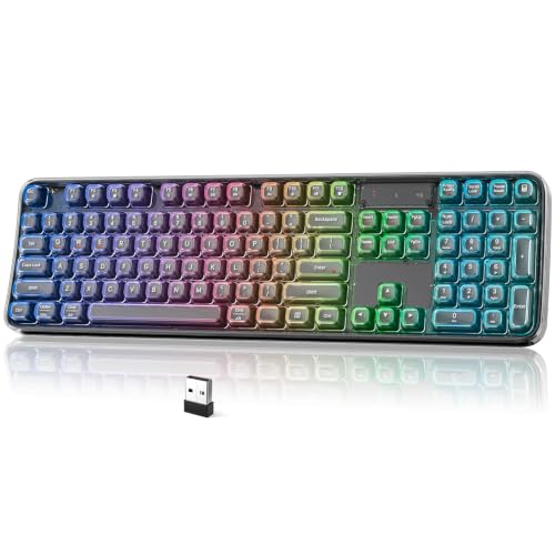 Image of MOFII Tri-Mode Wireless Keyboard, Transparent Full-Size with RGB Backlit, Bluetooth 5.0 /2.4G USB /Wired Gaming Keyboard for Windows Mac PC Laptop, Black - Office & Gamers
