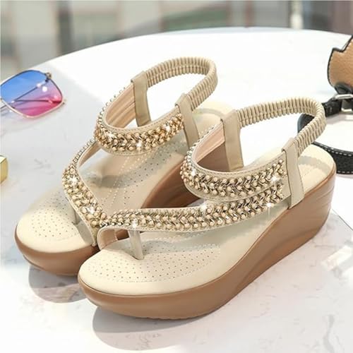 Yytcsjz Platform Wedge Sandals for Women, Dressy Rhinestone T-Strap Thong Peep Toe Flip Flop, with Arch Support, for Summer Outdoor Hiking Walking Beach2