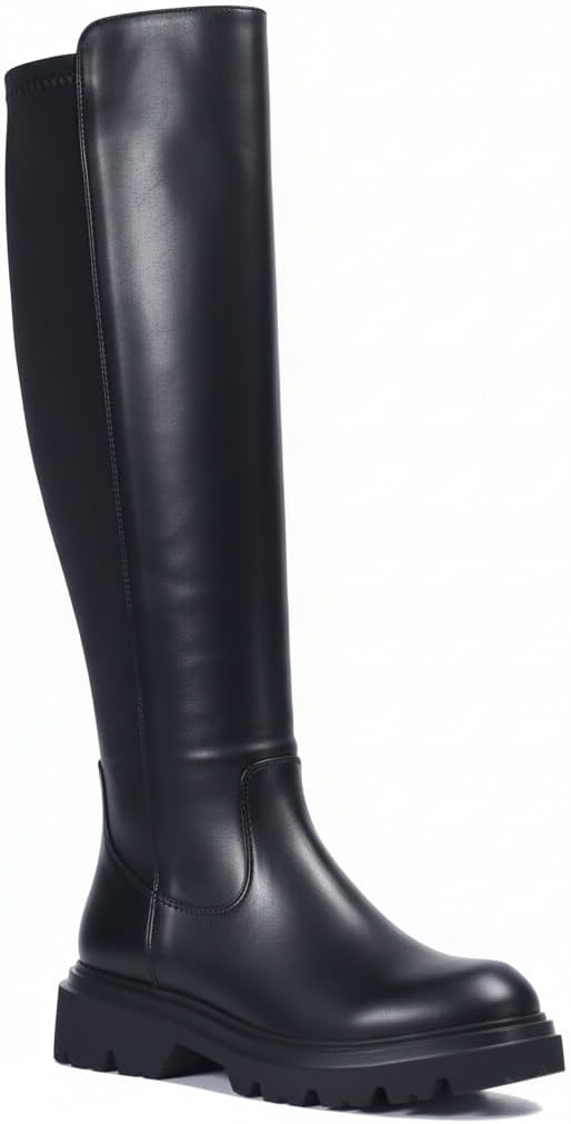 Women’s Knee High Boots – Lightweight Spandex Fabric, Comfortable Round Toe, Side Zipper & Platform Chunky Heel – Easy Match Wide Calf Boots