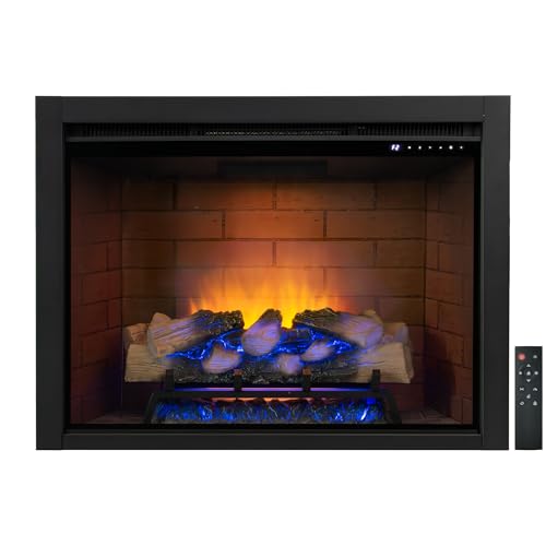Image of Electric Fireplace Insert w /Top Light, 12x12x12 Flame Color Option with Fire Crackling Sound, 33″Wx25 1 /2″H, 750W /1500W Eco Heater, Remote & Button Control, Black