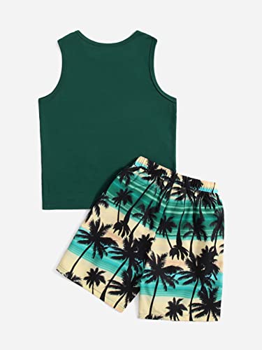 Image of Floerns Boys Boho Sleeveless Tank Top Tropical Print Shorts Set 2 Piece Outfit