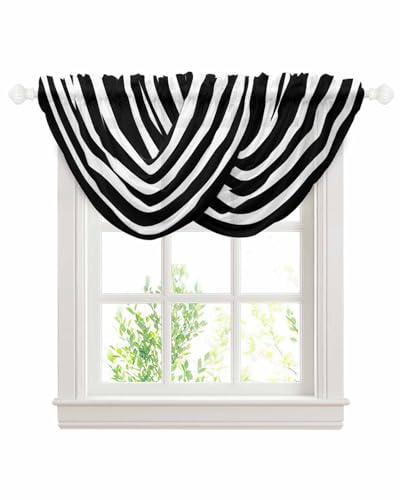 Waterfall Valances for Windows, Black Striped Kitchen Sheer Valance Curtains,
