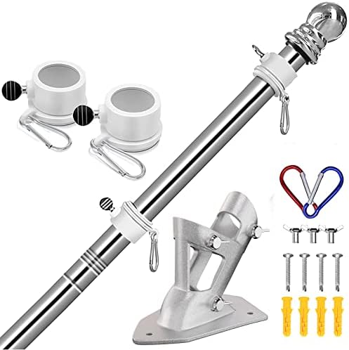 ZMTECH Flag Pole Kit for House, 6 FT Flag Pole with Bracket for American Flag, Stainless Steel Flag Pole for Outside House Garden Yard, Residential or Commerical Flag Pole Kit (Without Flag,Black)