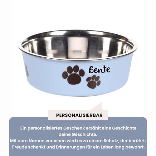 Hundenapf personalisiert aus Edelstahl M 800 ml Hellblau – rutschfest, leicht & hygienisch – Futter- & Wassernapf mit Namen für große Hunde & Katzen