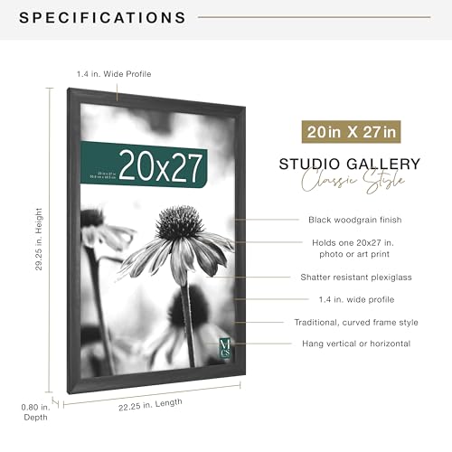 MCS Studio Gallery Classic 20x27 Poster Frame Black Woodgrain, Vertical & Horizontal Wall Hanging Large Picture Frame for Photos, Posters & Art Prints (1-Pack)