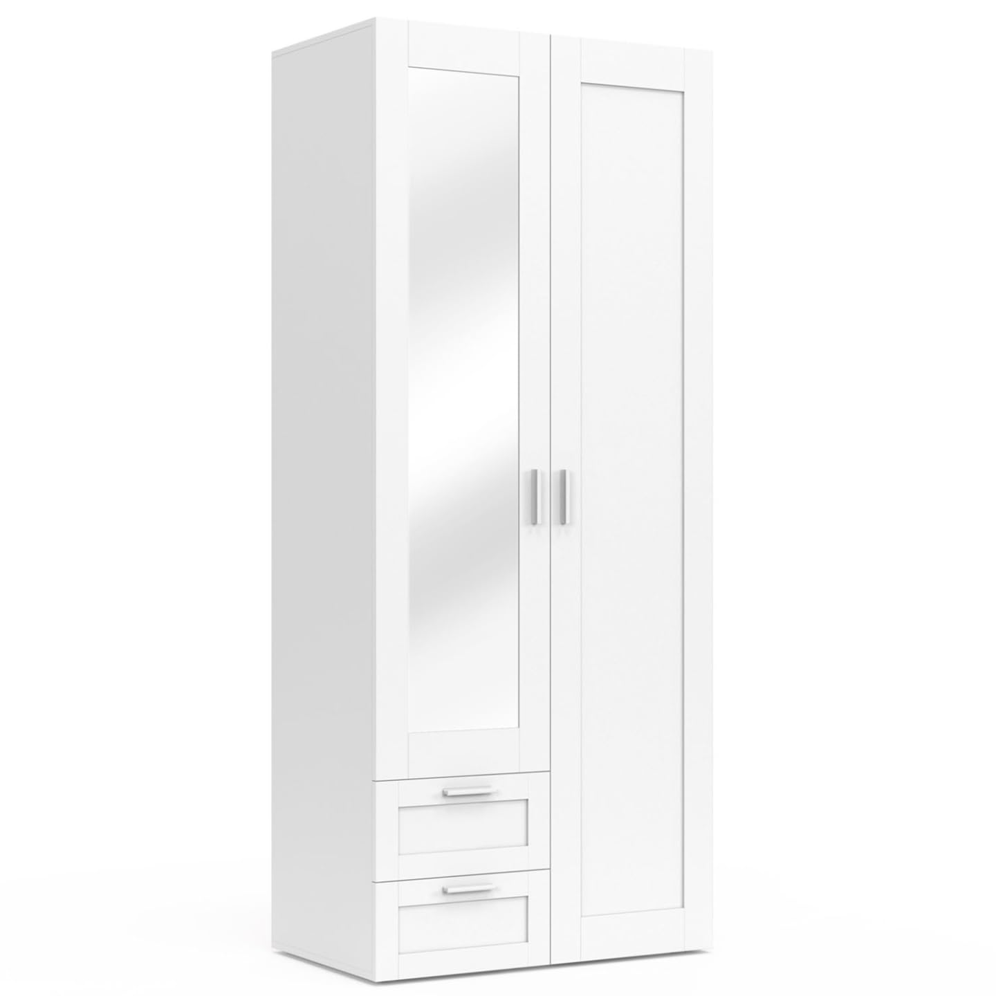 IDMarket - Armario de 2 puertas VITO blanco 80 cm con 2 cajones, espejo y estantes