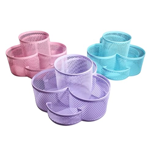 Organizador Porta Caneta Lápis Clips Giratório 7 Divisórias Em Metal Aramado - Flor Color (Rosa)
