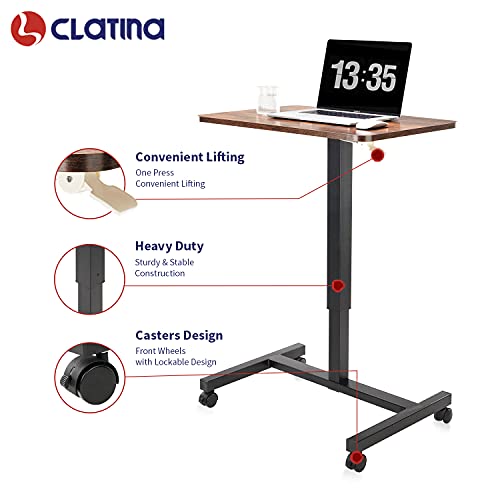 Image of CLATINA Mobile Standing Desk Adjustable Height, Portable Rolling Table on Lockable Wheels for Home Office Computer Workstation 28 inch x 19 inch Round Edge Design Elegant (White)