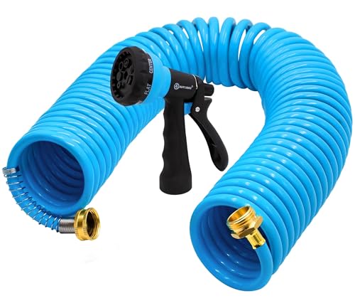 AUTOMAN Coil Garden Hose 50 ft, EVA Curly Water Hose with Brass Connectors, Recoil Garden Water...