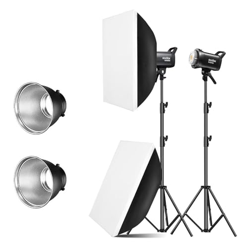 Godox 2 Pack SL-60II bi 120W CRI95+ Bi-Color Continuous Output Lighting LED Video Light Bowens Mount Kit for YouTube, Video, Studio, Children Photography, Wedding Shooting with Softbox, Light Stand