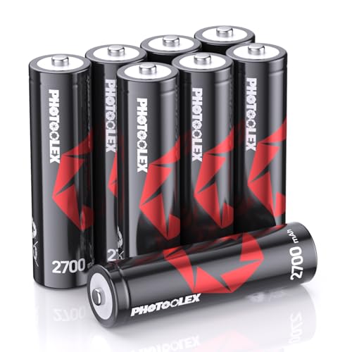 PHOTOOLEX Batterie ricaricabili AA Ni-MH(pacco da 8), 1.2V Pile Rechargeable aa da 2700 mAh ad alta capacità batteria doppia A ricaricabile a lunga durata per Blink Xbox