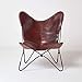 HOMESCAPES Fauteuil Papillon en Cuir véritable Marron foncé et métal, Chaise en Cuir Vintage, Fauteuil rétro, 88 x 77 cm