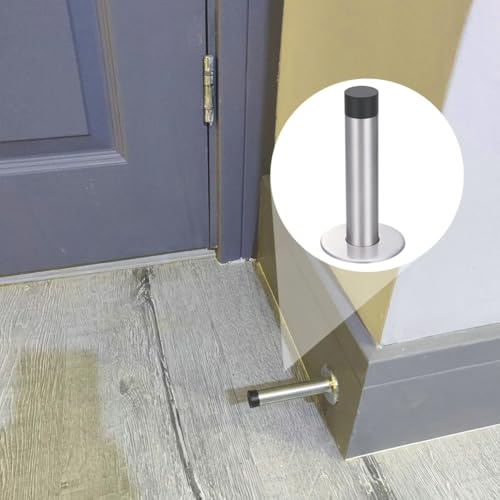 Jatidne 3 Self Adhesive Wall Mounted Door Stops, Stainless Steel Door Stoppers with Rubber Buffer, Chrome Doorstop for Indoors to Protect Walls