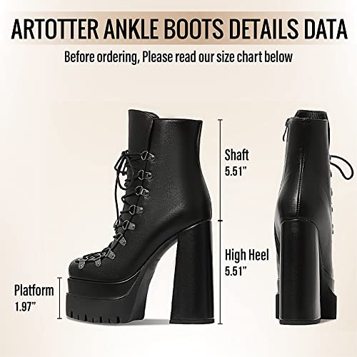 Artrotter Stacked Platform Boots For Women, Side Zipper Chunky Block High Heel Combat Ankle Booties Decorating Front Lace Up And Buckles #TOP3