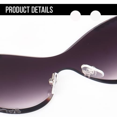 Image of Dervin Cat Eye Sunglasses for Women - UV400 Protection, Rimless Flower Diamond-Cut Lens, Trendy Driving Shades for Women