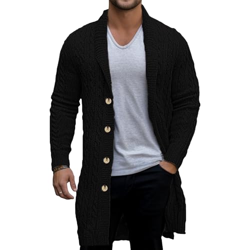 Men's Shawl Collar Cardigan Sweater Slim Button Knit Ribbed Sweaters Long Cardigans Long Sleeve Knitted Outerwear