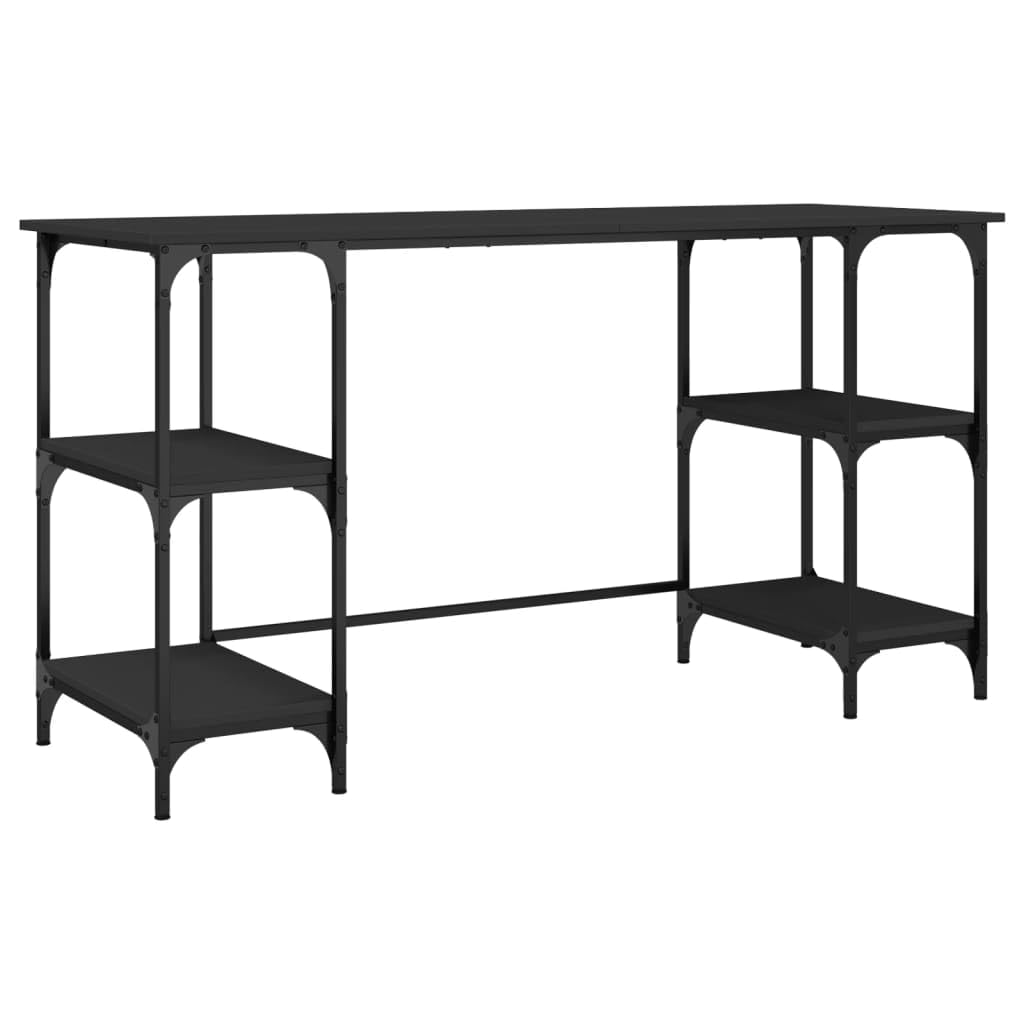 Bureau noir 140x50 cm poste de travail PC avec cadre stable en métal et bois