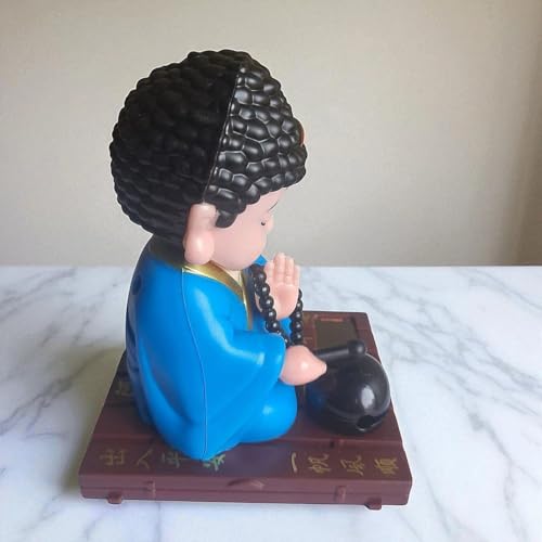 Image of Solar Powered Buddha Bobblehead Decorative Showpiece 9.5 cm | Dancing Buddha Dashboard Toy for Car Office Desk Home Decor | Automatic Solar Energy Moving Figurine (Blue)