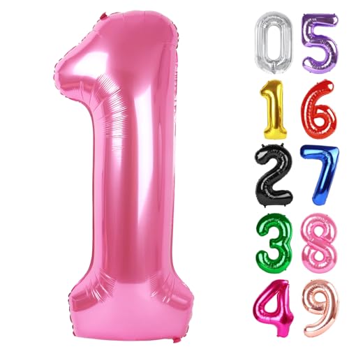 Image of Pink Number 1 Balloon 40 Inch, 1st Birthday Balloon First Birthday Decorations, Shiny Pink Party Supplies