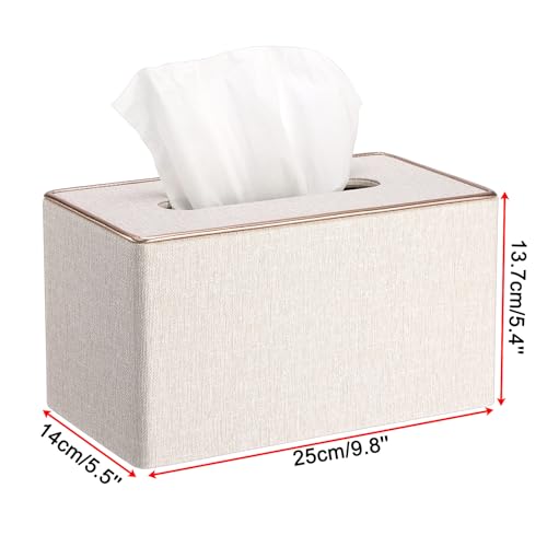Image of Sumnacon Rectangular Linen Tissue Box Cover - Stylish Tissue Box Holder with Magnetic Bottom, Decorative Tissue Box for Bathroom Toilet Vanity Night Stand Table Countertop Office, Beige Linen Texture