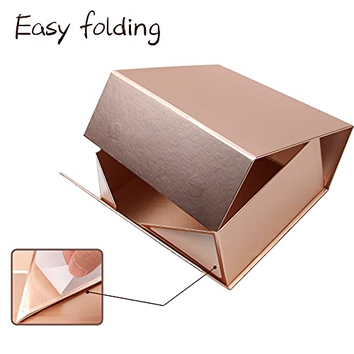 Image of Rsgift Rose Gold Gift Box,11x7.8x3.5 Inches,Gold Christmas Boxes with Lids,Groomsman Wedding Box with Magnetic Closure Boxes