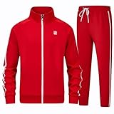 WSKFLY Men's Tracksuits Set Long Sleeve Causal Full Zip Running Sports Sweatsuits Track Suits for Men 2 Piece Outfits Jogging Suits Red WS-Red-XL