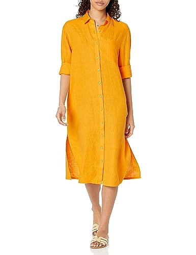 The Drop Women's Fiona Relaxed Linen Midi Shirt Dress, Mango, XS