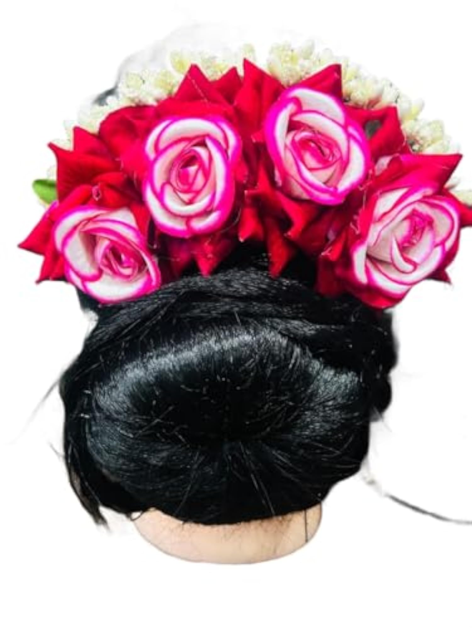 Stylish Pink Rose & White Artificial Mogra Bun Juda Bridal Brooch