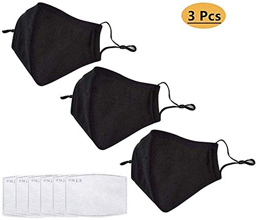 PM2.5 Mask – 100% Cotton, Washable, Reusable Cloth Masks – Protection from Dust, Pollen, Pet Dander, Other Airborne Irritants (3 pcs+6 pcs) (3 Pack Masks+6 Activated Carbon Filters)