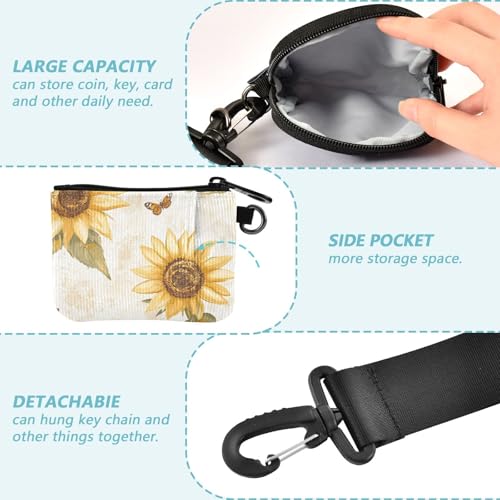 Rustic Sunflower Neutral Women's Coin Purses Card Cases Slim Detachable Credit Card Wallet Organizer with Zipper Pocket for Lady 2 Pcs3