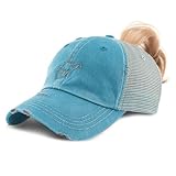 Speedy Pros Womens Ponytail Cap West Virginia State Map Wv Embroidery Cotton Messy Bun Distressed Trucker Hats Strap Closure Turquoise Design Only