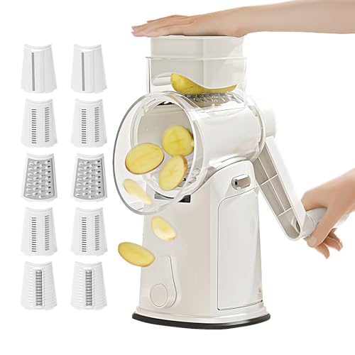 フードスライサー,多機能野菜カッター チーズシュレッダー - 手動クランク式 キッチンツール 人参 玉ねぎ キャベツ レ モン ナ ッツ 対応