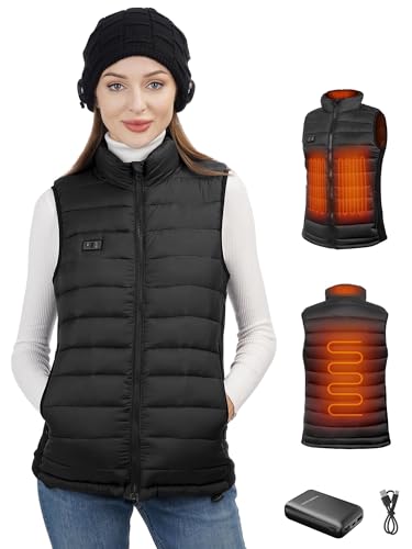 Loowoko Chaleco calefactable mujer con bateria 10000mah, chaqueta calefactable sin mangas ligera, 3 niveles de calor + 4 zonas, Para trabajar al aire libre, ciclismo, moto y esquí