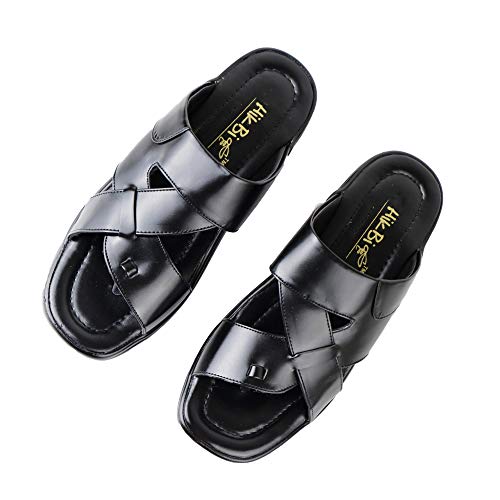 HIKBI Men's Leather Casual Sandal and Thong Sandals /�Closed Toe Soft PU Leather/Outdoor Adjustable Summer Sandal Shoes