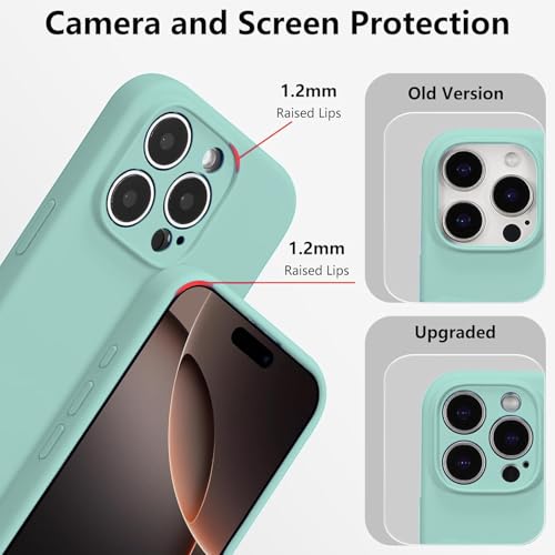Image of DIZORO Compatible for iPhone 15 PRO Camera Protection Case 6.1, Slim Liquid Silicone 3 Layers Full Covered Soft Gel Rubber Phone Case Protective Cover 6.1 Inch - Mint Green.