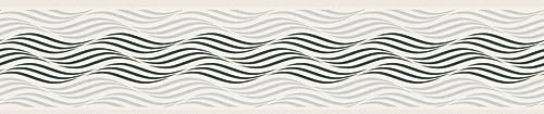 A.S. Création 384126 Frise moderne en forme de vagues Noir Blanc Argent métallisé 5,00 m x 0,13 m Fabriqué en Allemagne