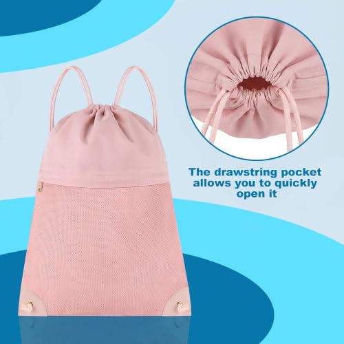 Image of TILYMOL Drawstring Backpack Gym Bag - String Gym Bag for Men & Women, Lightweight Cinch Sports Sackpack for Beach, Travel, Yoga, Swimming, Pink