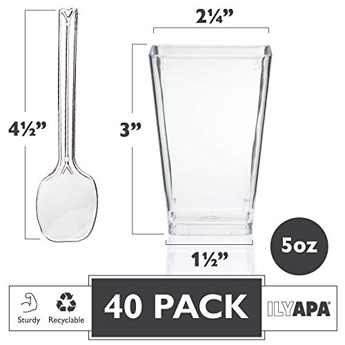 Ilyapa 5 Oz Small Plastic Dessert Cups With Spoons - 40 Dessert Shooters For Chocolate Desserts, Appetizers, Dessert Samplers, Dessert Shot Glasses & More #TOP1