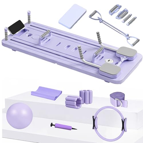 Omelya Pilates Board Premium Full Set – Home Reformer Fitness Equipment for Full Body Workout with Wrist Weights, Ring, Mini Ball & Resistance Bands